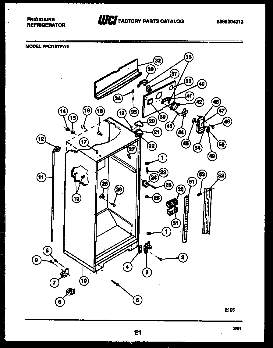 Frigidaire FPCI19TFA1 cabinet parts diagram