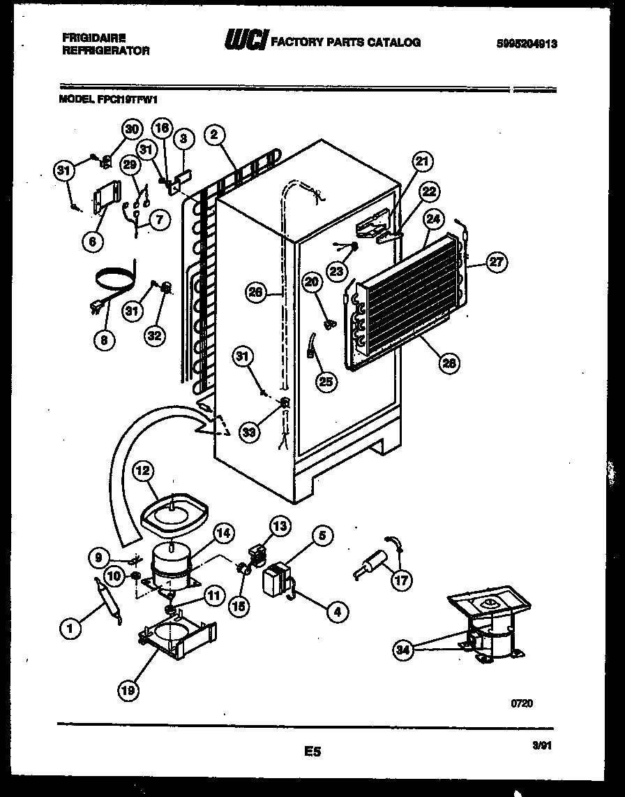 Frigidaire FPCI19TFA1 system and automatic defrost parts diagram