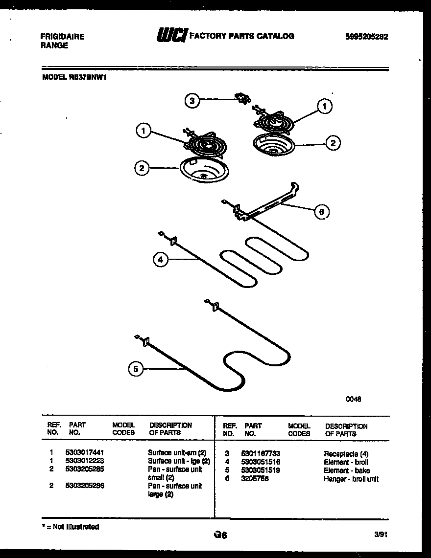 Frigidaire RE37BNW1 broiler parts diagram