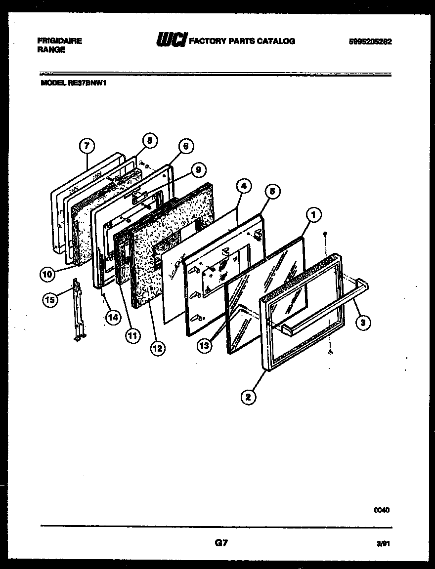 Frigidaire RE37BNW1 door parts diagram