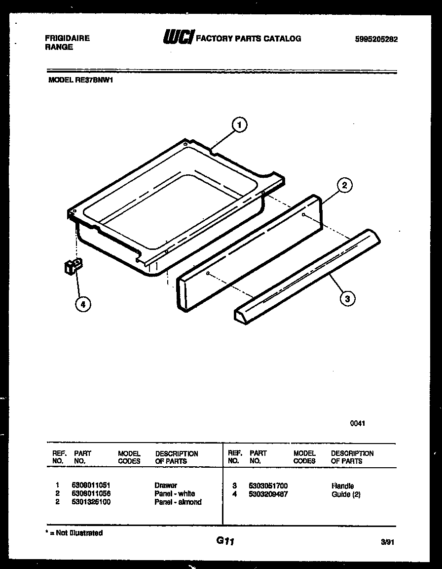 Frigidaire RE37BNW1 drawer parts diagram