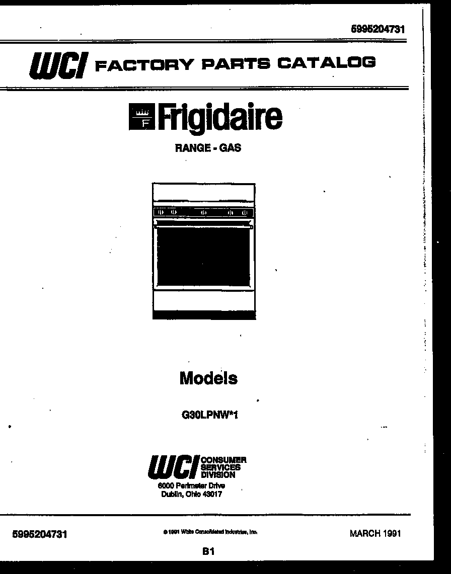 Frigidaire G30LPNW1 cover diagram