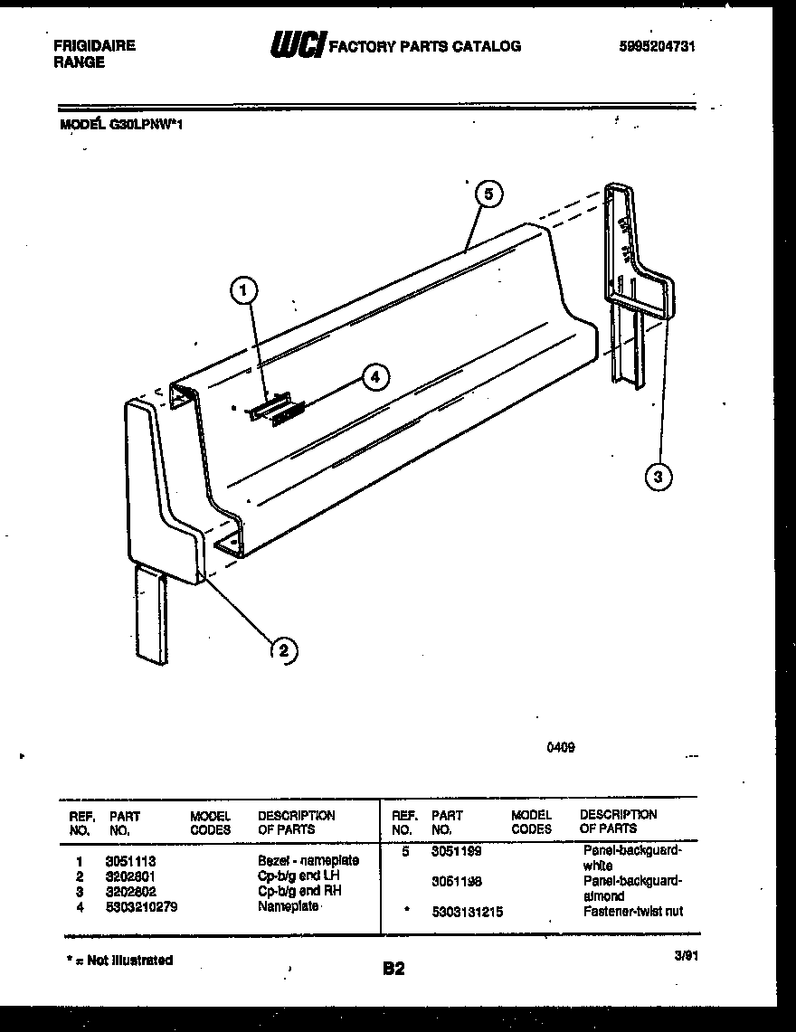 Frigidaire G30LPNW1 backguard diagram