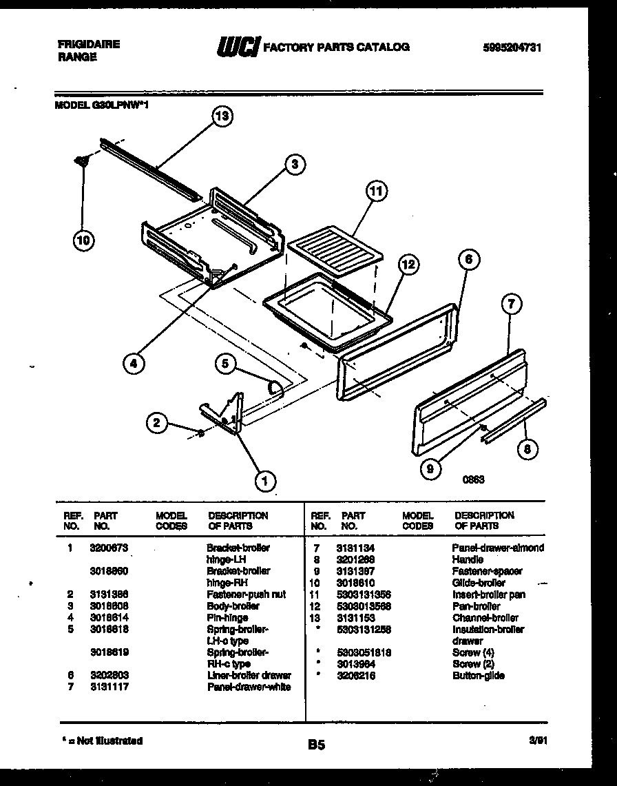 Frigidaire G30LPNW1 broiler drawer parts diagram