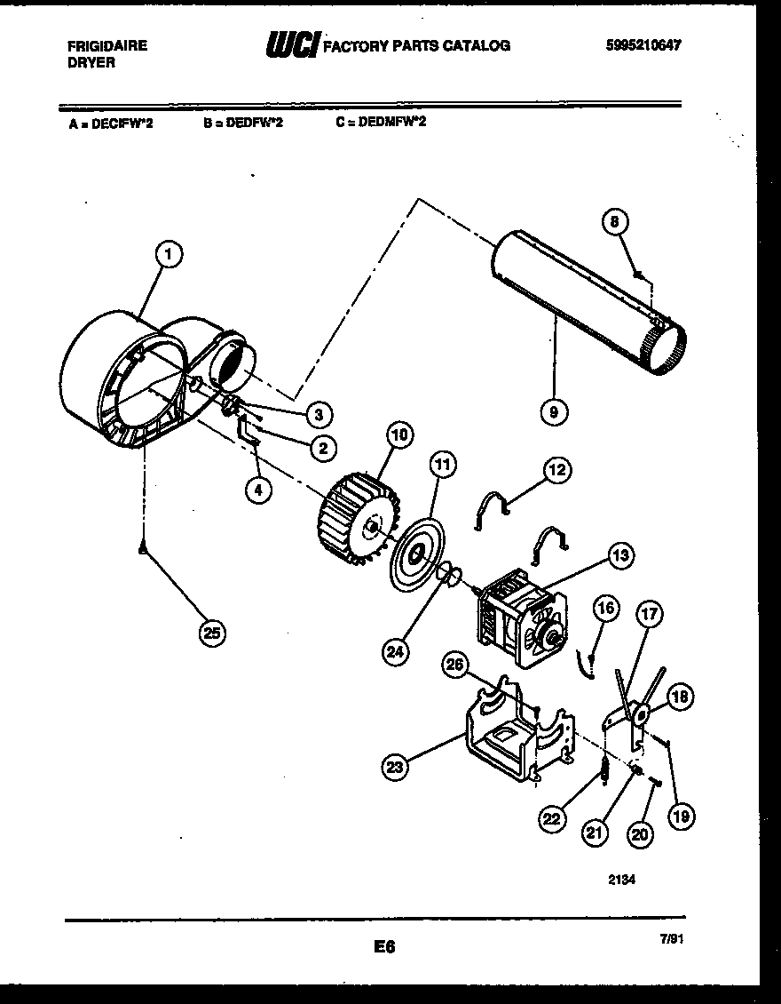 Frigidaire DEDMFH2 blower and drive parts diagram