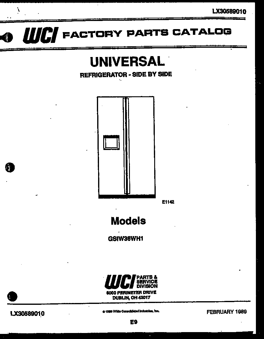 Frigidaire GSIW36BH1 front cover diagram