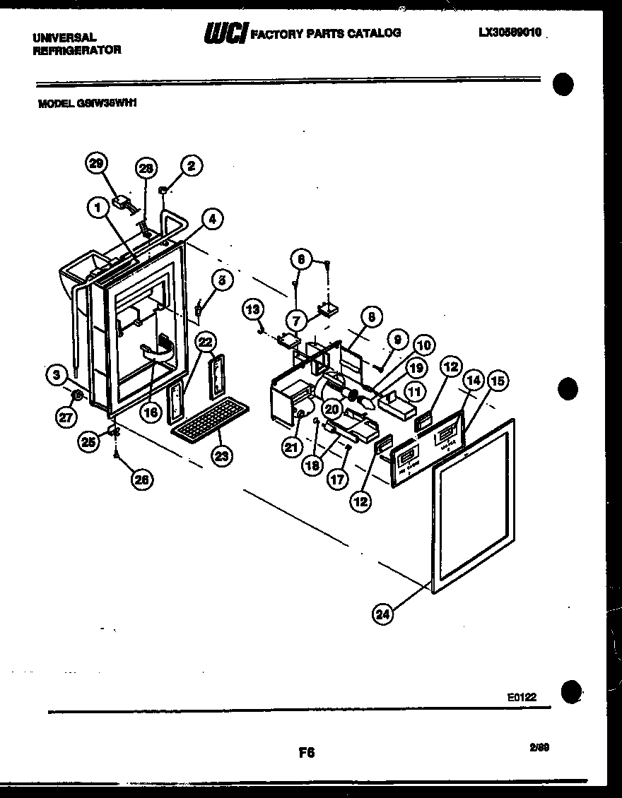Frigidaire GSIW36BH1 ice door, dispenser and water tanks diagram