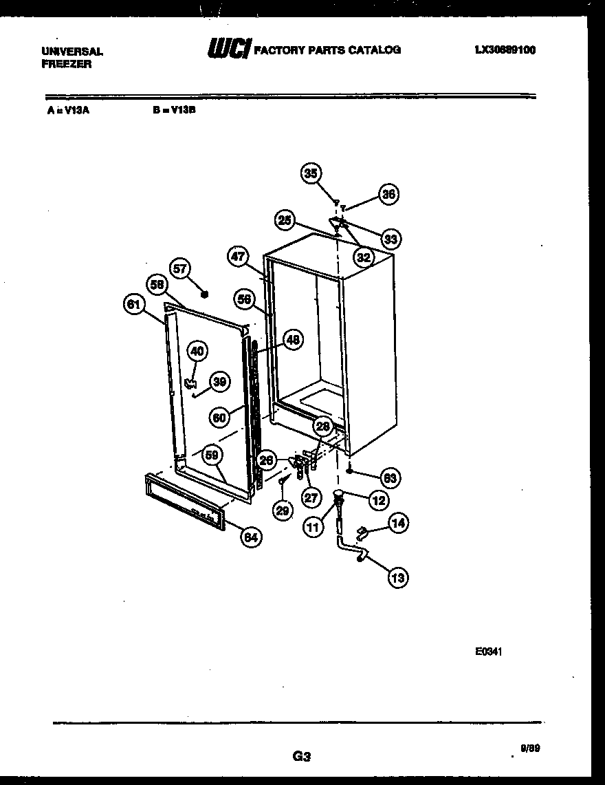 Frigidaire V13B cabinet parts diagram