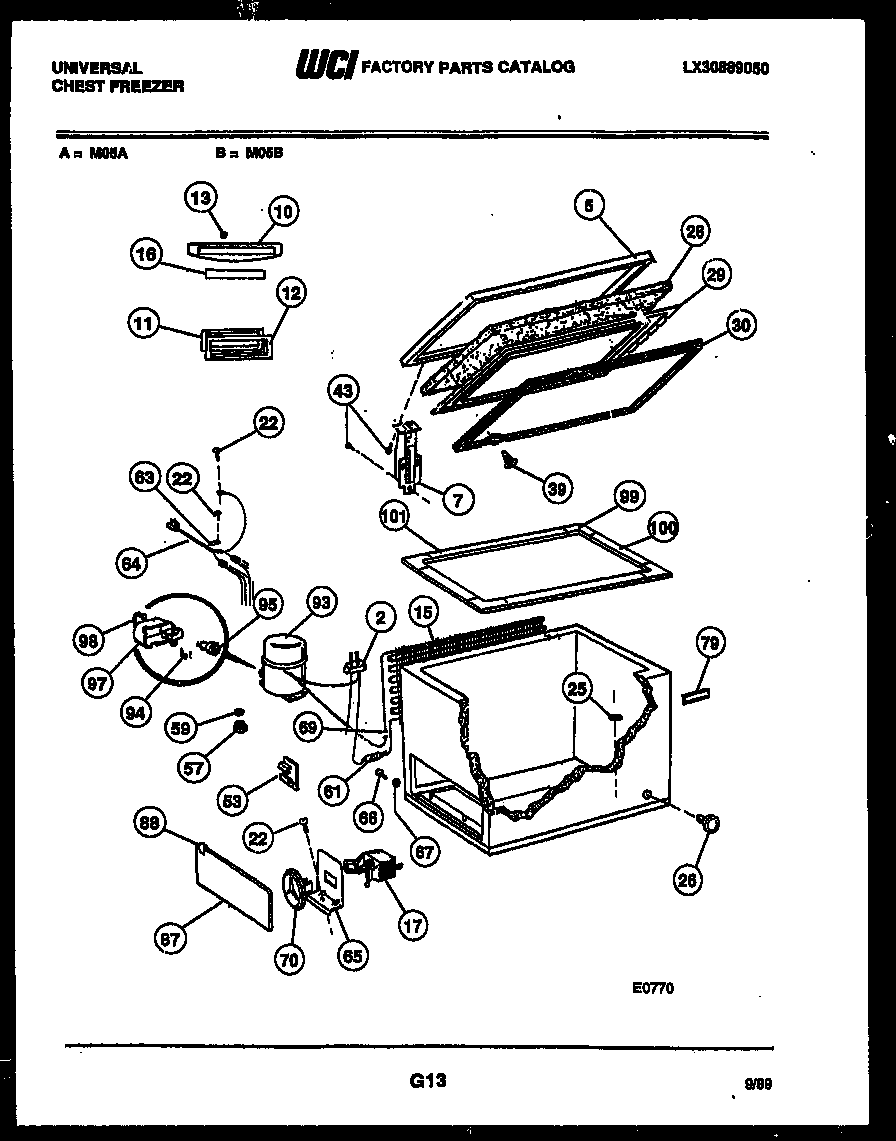 Universal/Multiflex (Frigidaire) M05A chest freezer parts diagram