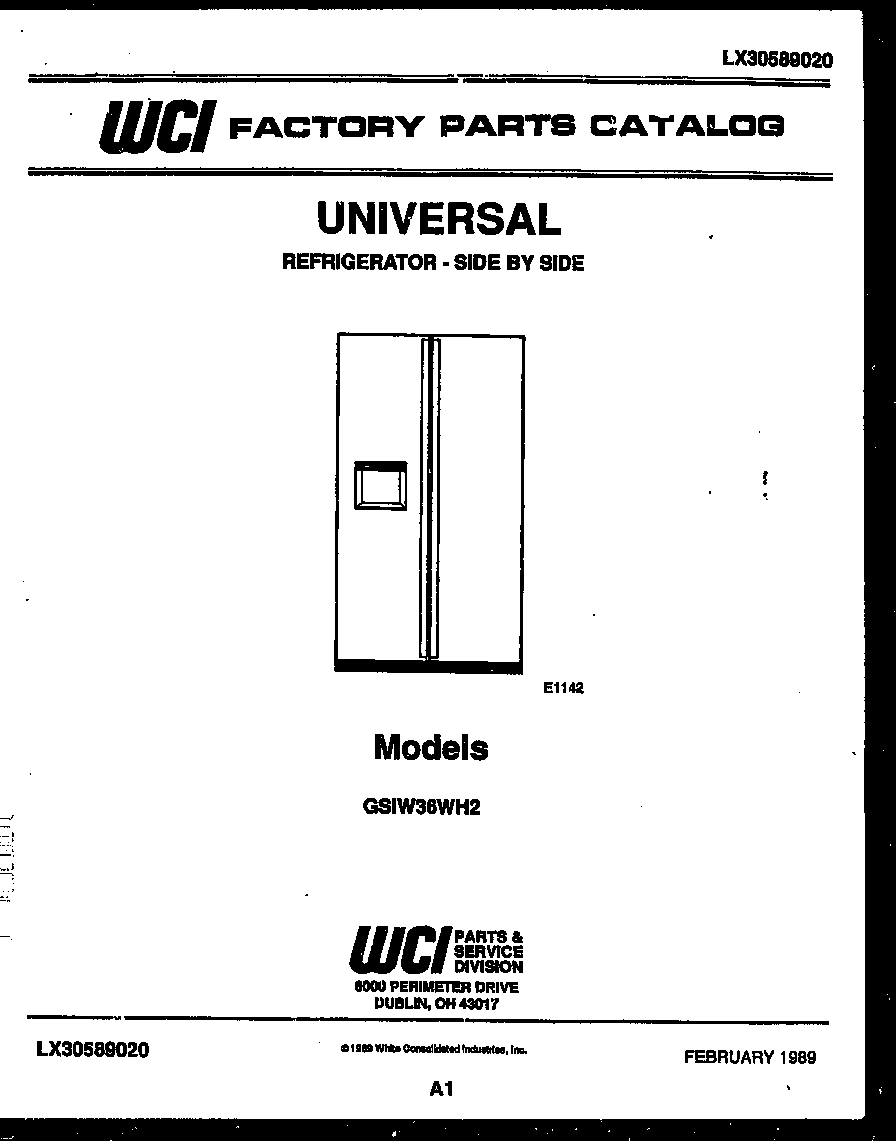 Frigidaire GSIW36CH2 front cover diagram
