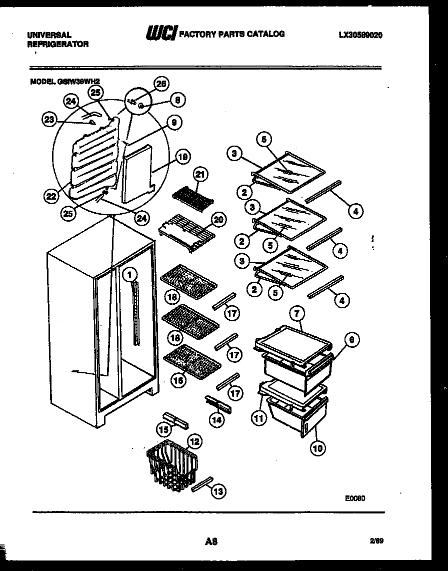 Frigidaire GSIW36CH2 shelves and supports diagram
