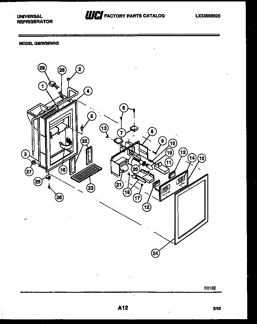 Frigidaire GSIW36CH2 ice door, dispenser and water tanks diagram