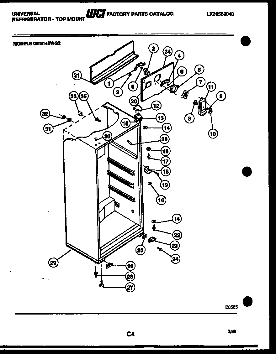 White-Westinghouse GTN140HG2 cabinet parts diagram