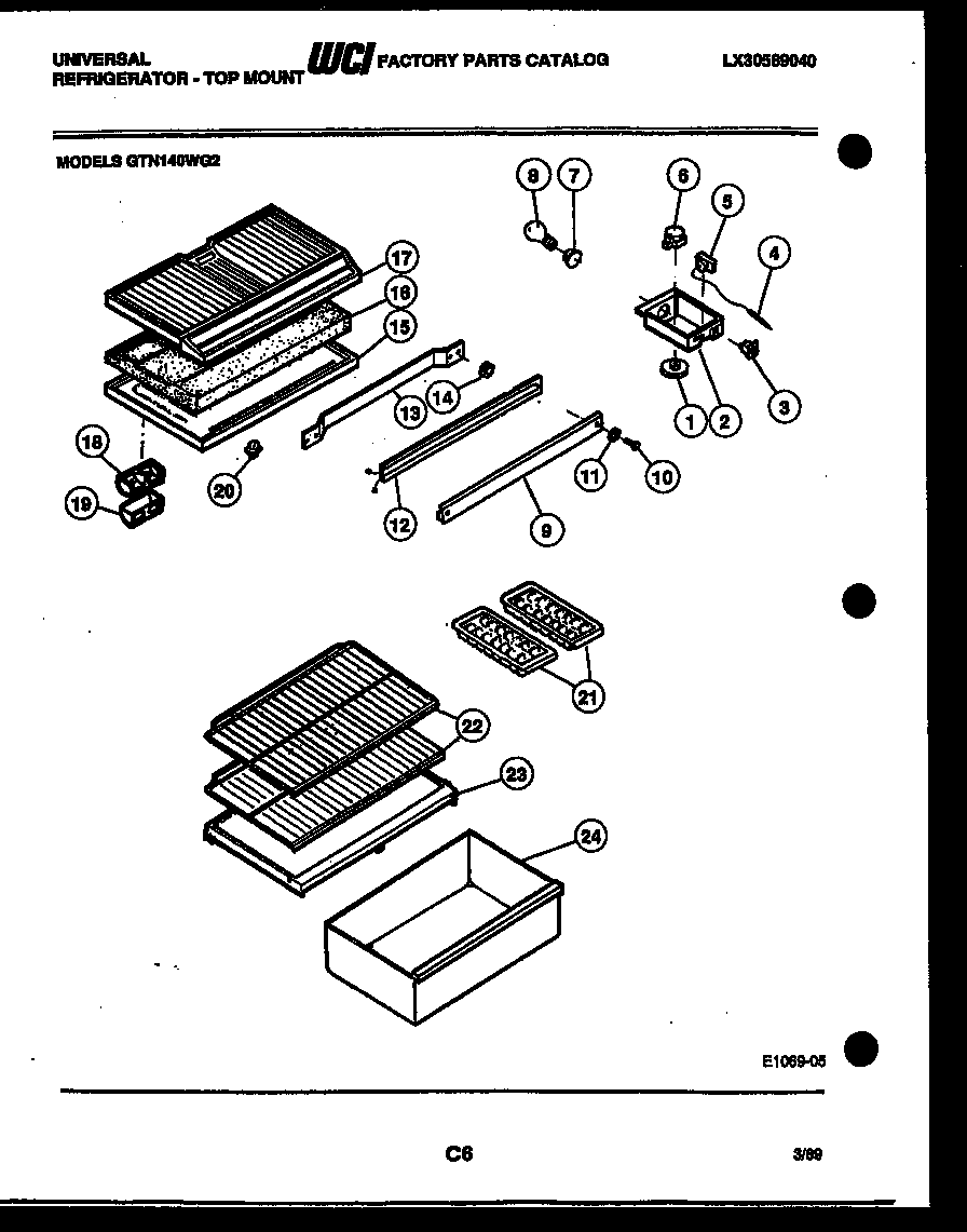 White-Westinghouse GTN140HG2 shelves and supports diagram