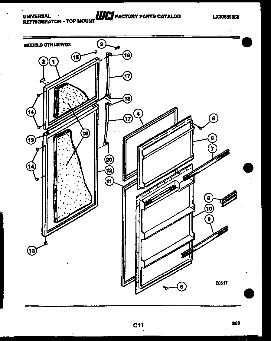Kelvinator GTN140WA3 door parts diagram