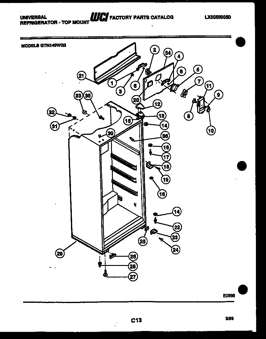 Kelvinator GTN140WA3 cabinet parts diagram