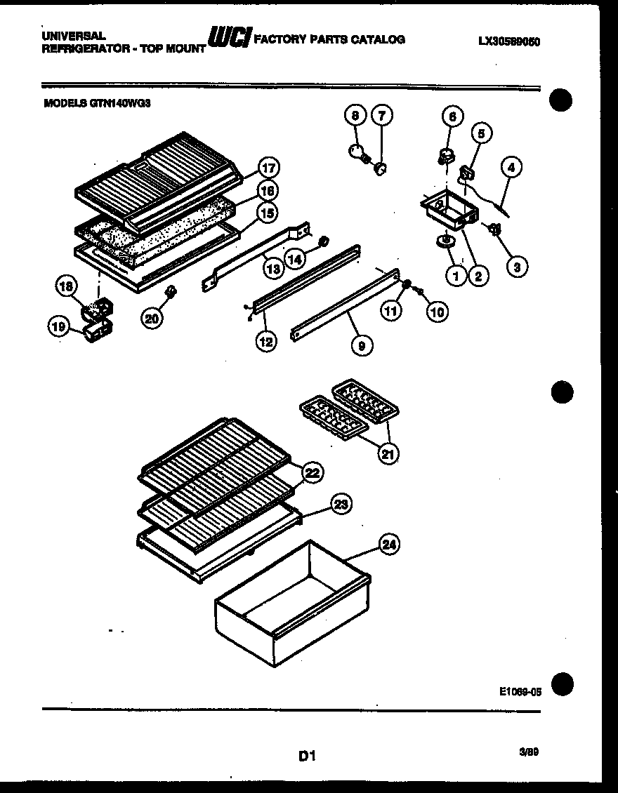 Kelvinator GTN140WA3 shelves and supports diagram