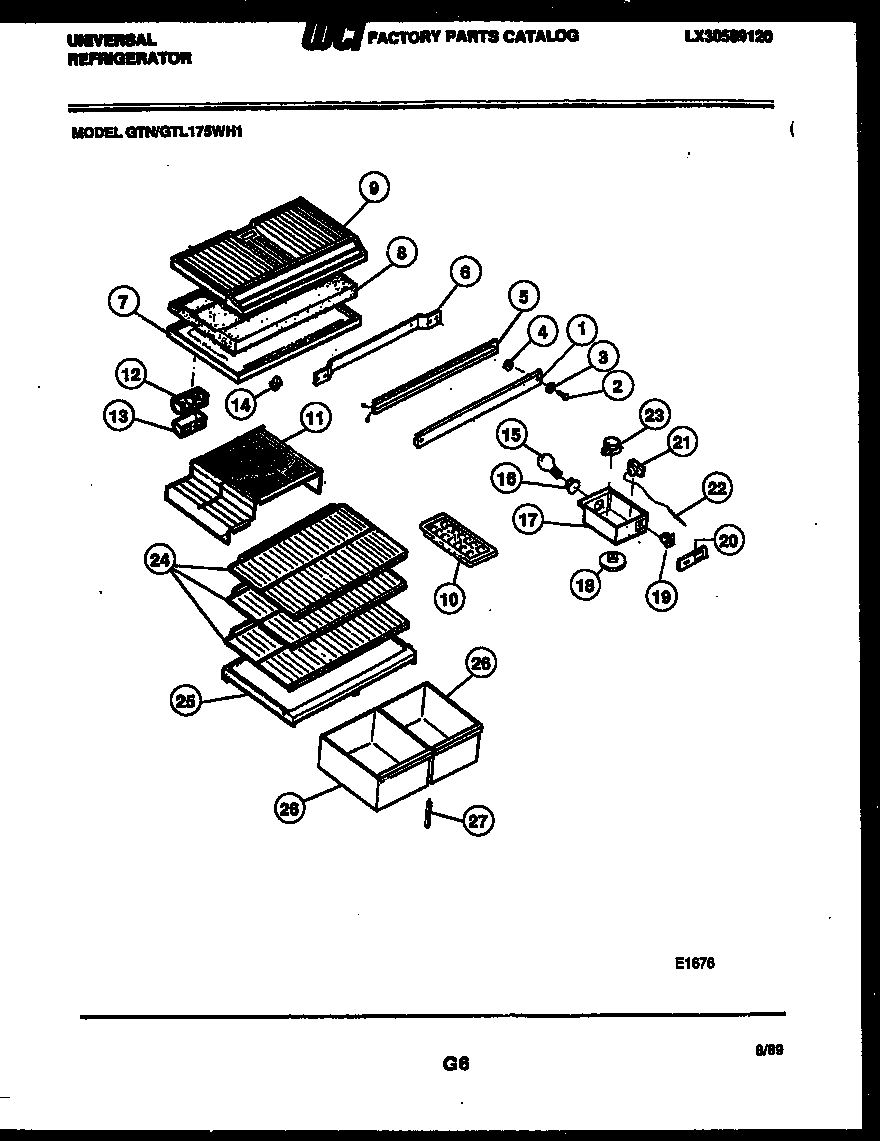 Frigidaire GTL175HH1 shelves and supports diagram