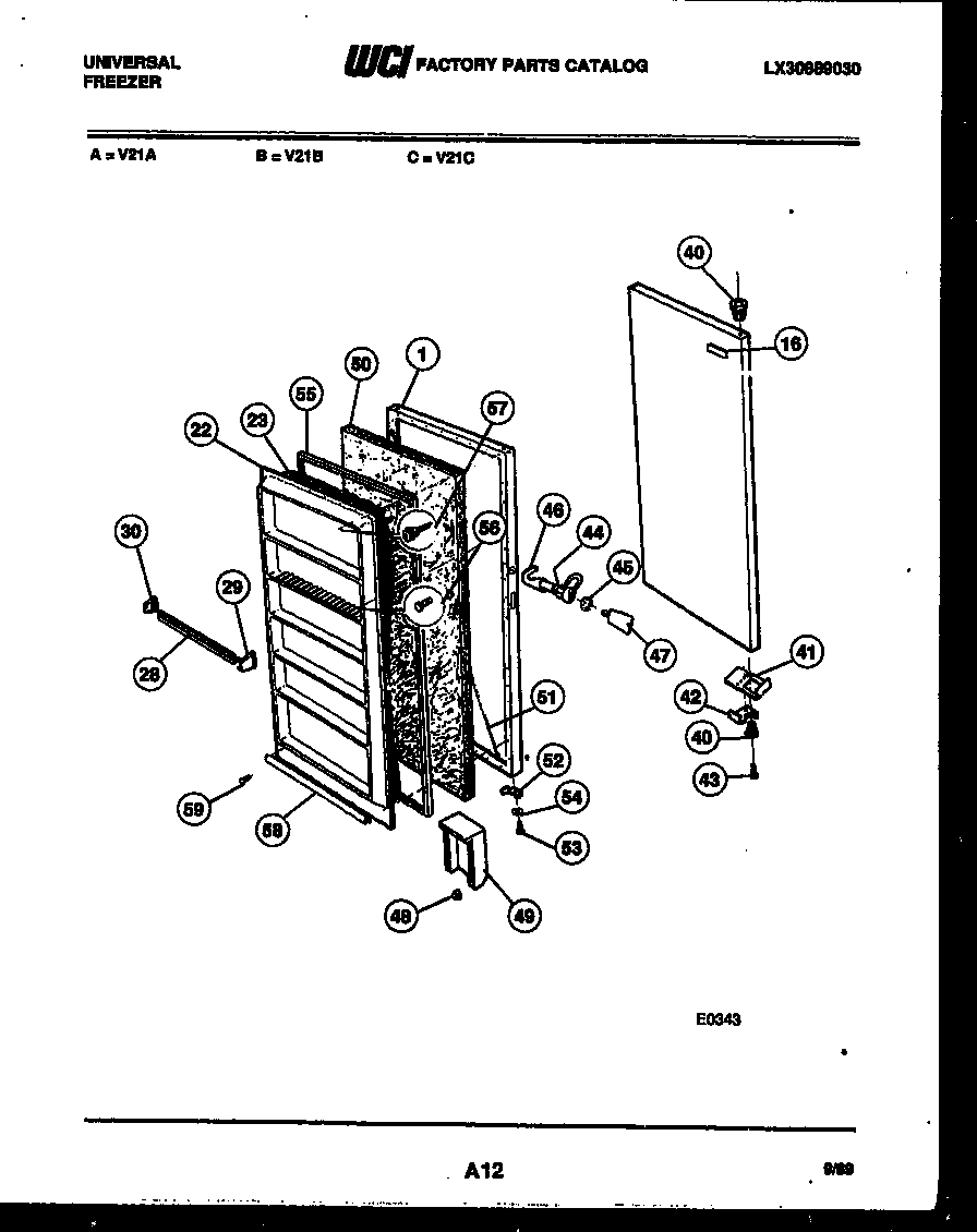 Tappan V21A door parts diagram