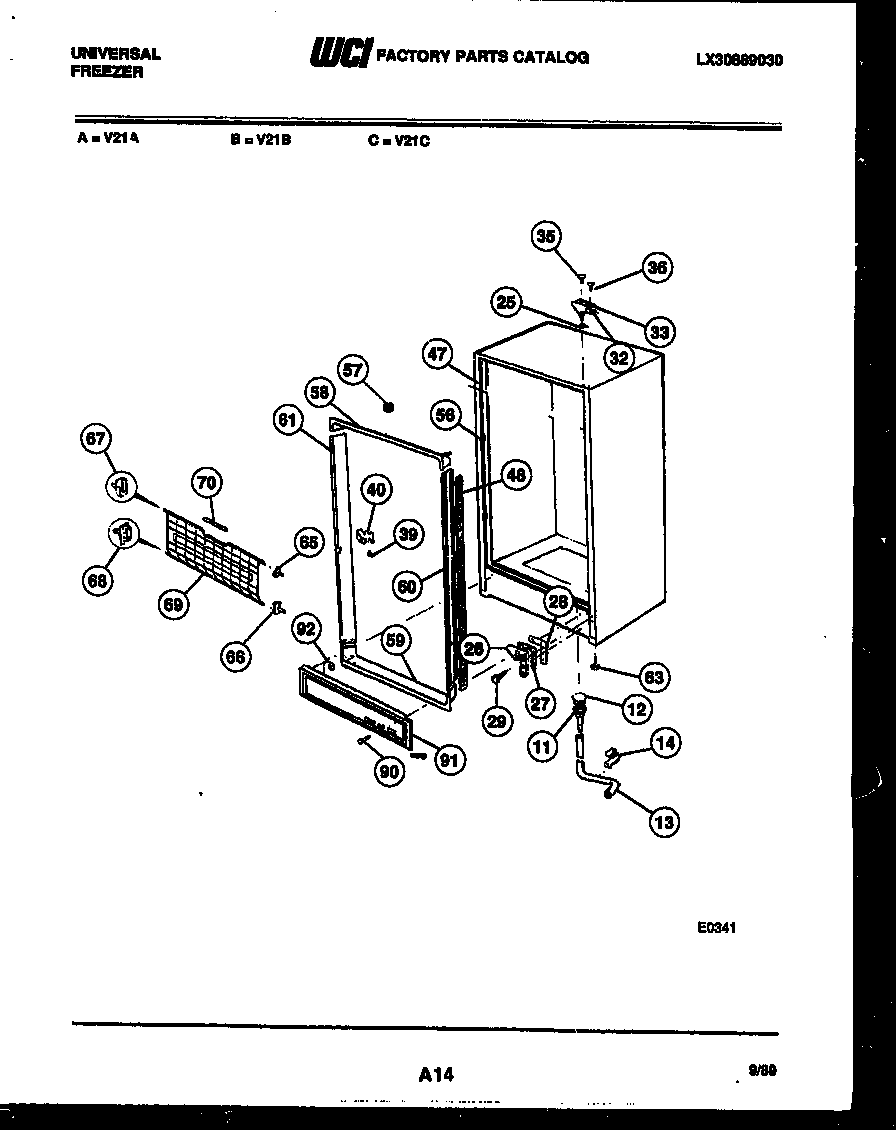 Tappan V21A cabinet parts diagram