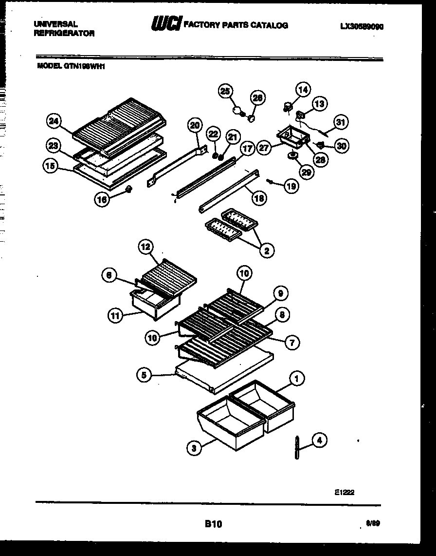 White-Westinghouse GTN198CH1 shelves and supports diagram