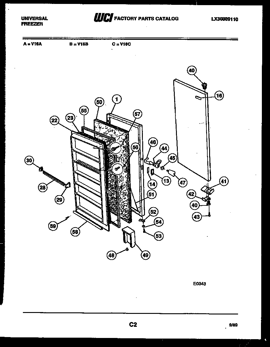 Universal/Multiflex (Frigidaire) V16C door parts diagram