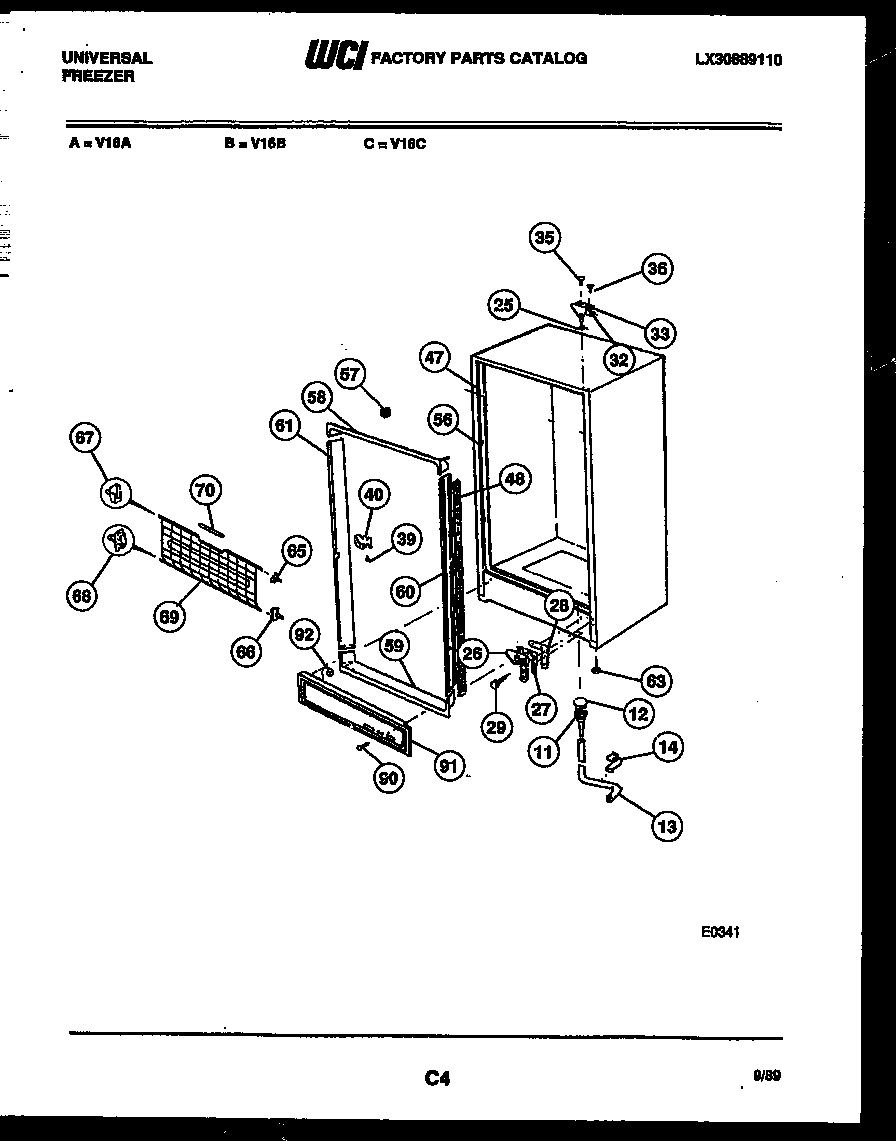 Universal/Multiflex (Frigidaire) V16C cabinet parts diagram