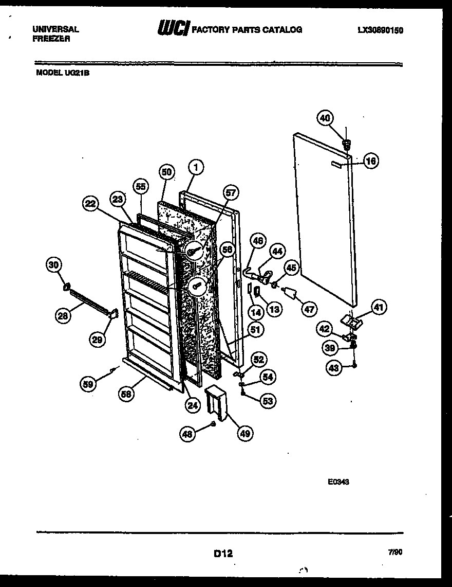 Universal/Multiflex (Frigidaire) UG21B door parts diagram