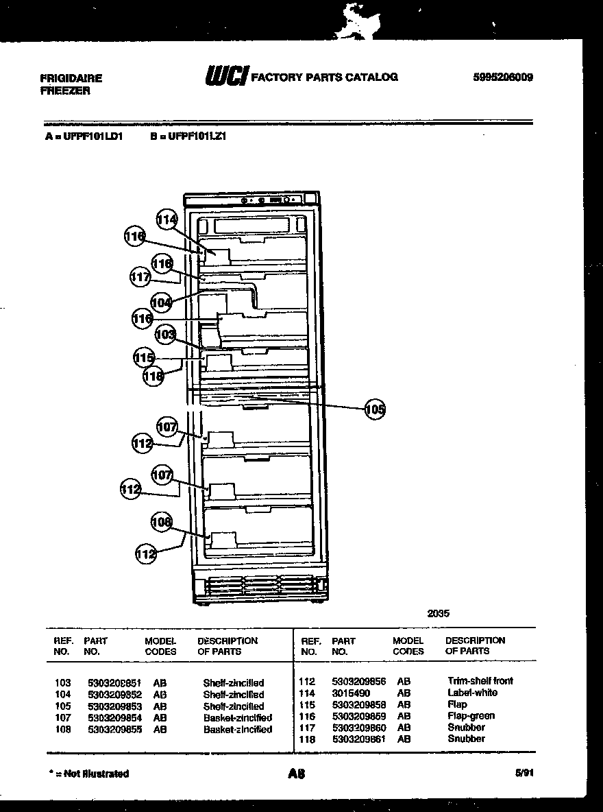 Frigidaire UFPF101LZ1 shelves and supports diagram