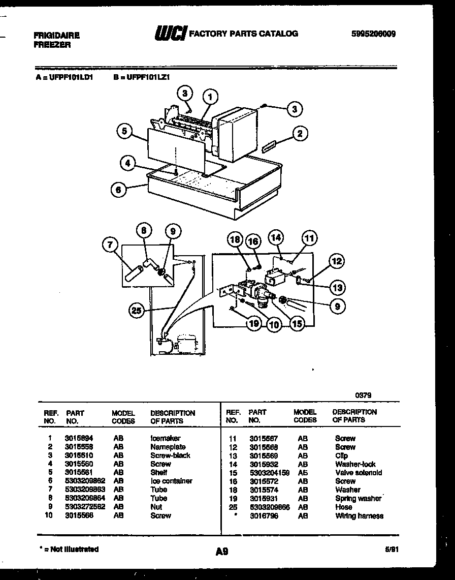 Frigidaire UFPF101LZ1 ice maker parts diagram