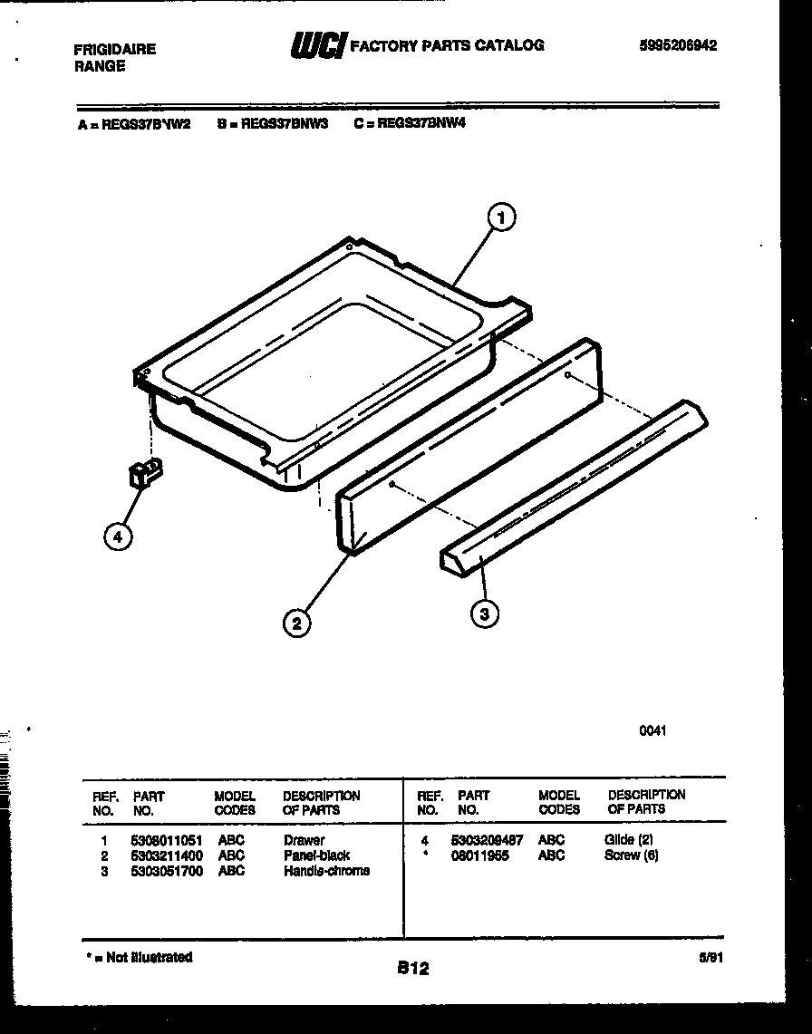 Frigidaire REGS37BNL3 drawer parts diagram