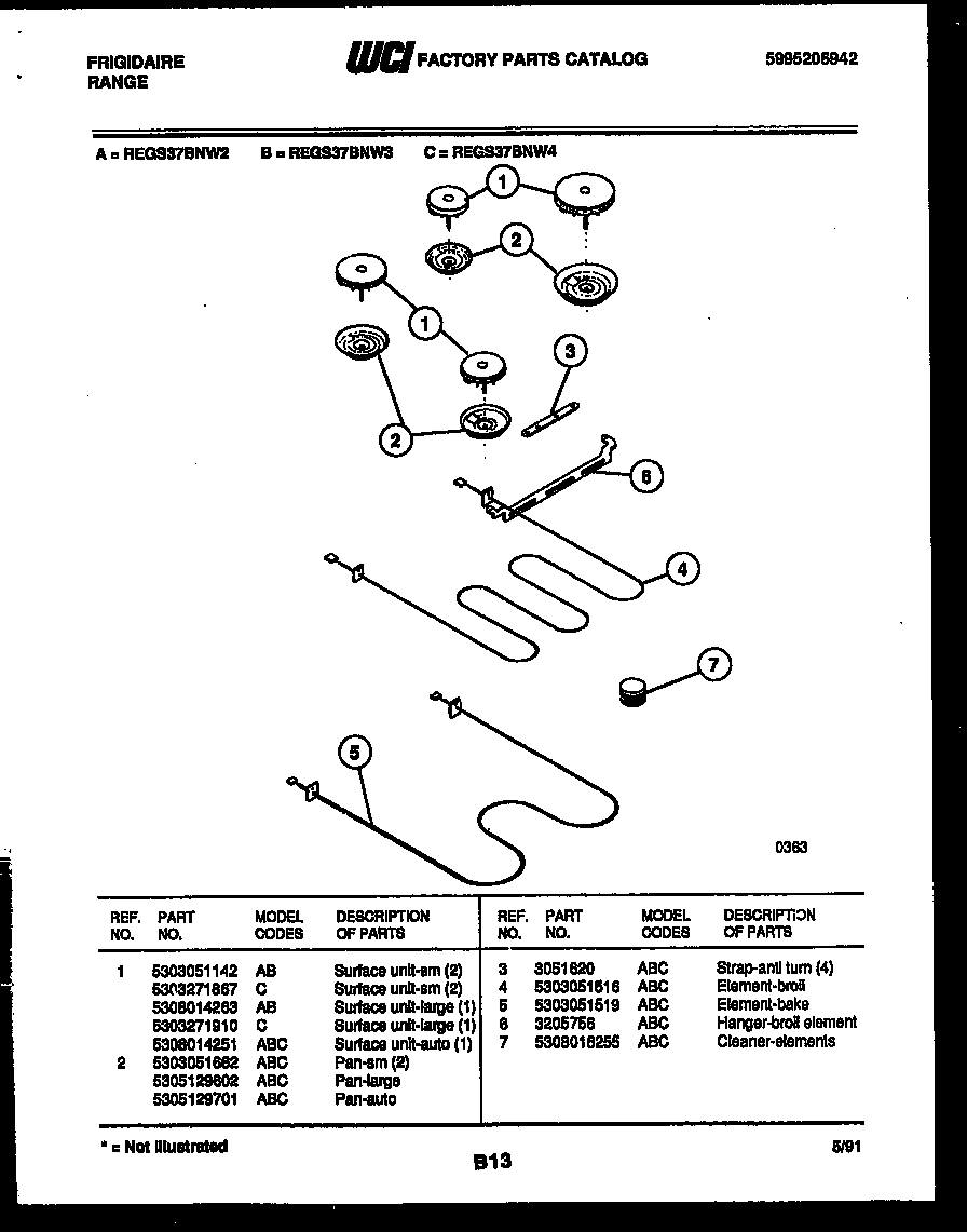 Frigidaire REGS37BNL3 broiler parts diagram
