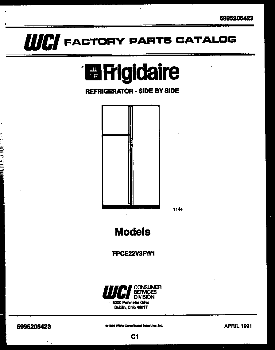 Frigidaire FPCE22V3FH1 front cover diagram