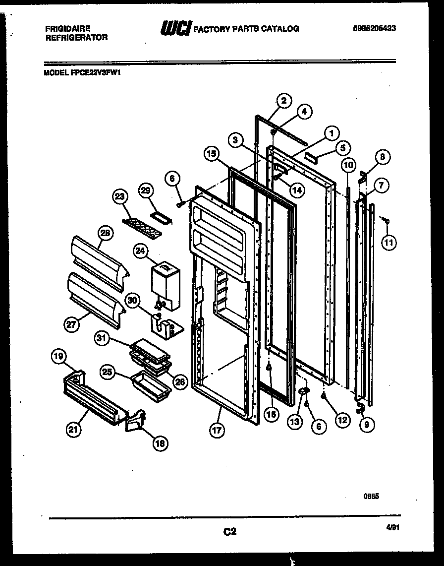 Frigidaire FPCE22V3FH1 refrigerator door parts diagram