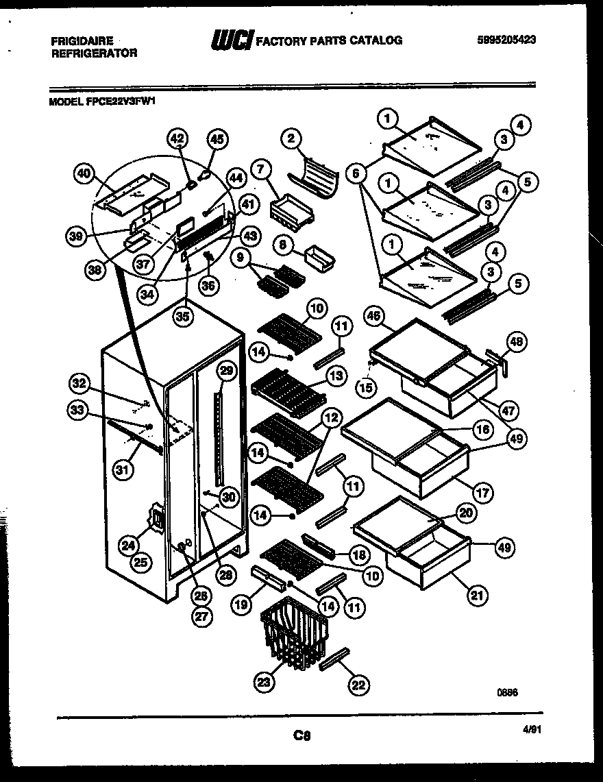 Frigidaire FPCE22V3FH1 shelves and supports diagram