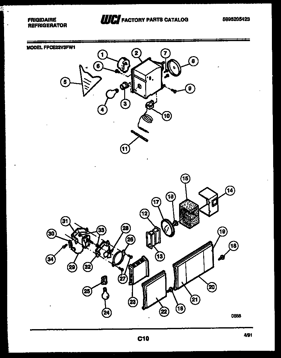 Frigidaire FPCE22V3FH1 refrigerator control assembly, damper control assembly and f diagram