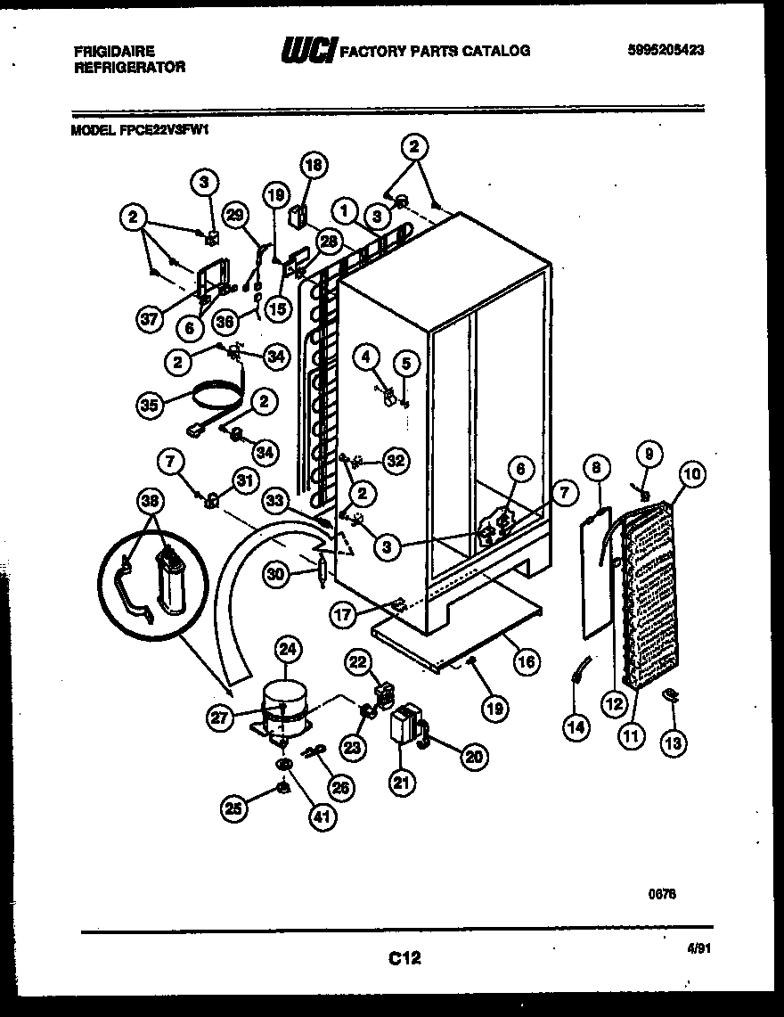 Frigidaire FPCE22V3FH1 system and automatic defrost parts diagram