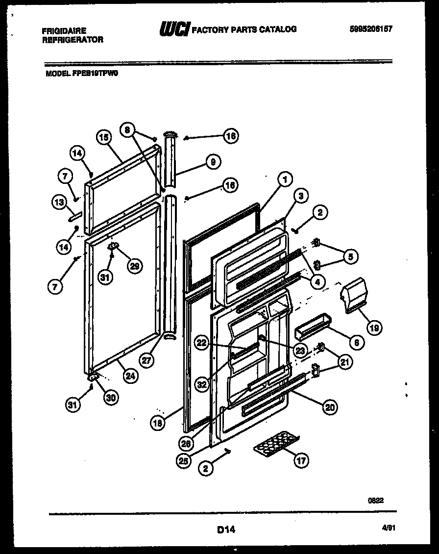 Frigidaire FPES19TPH0 door parts diagram