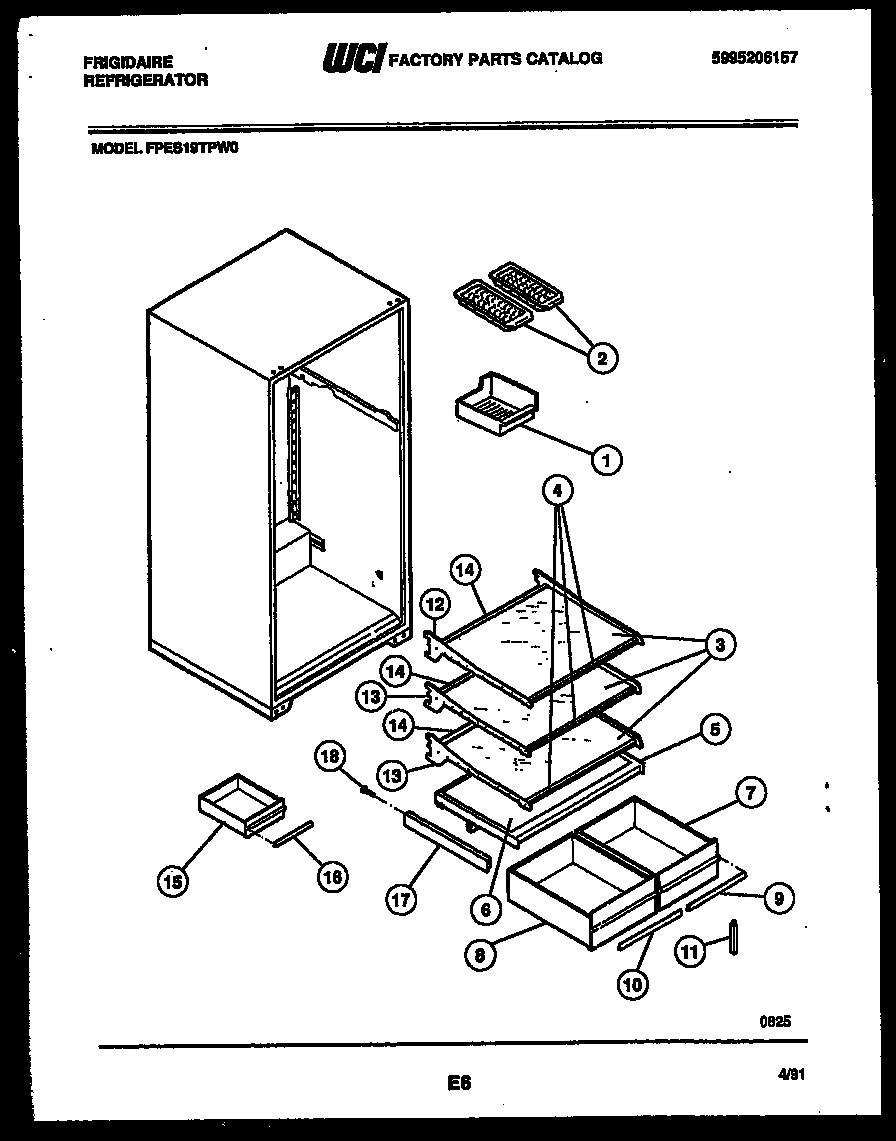 Frigidaire FPES19TPH0 shelves and supports diagram
