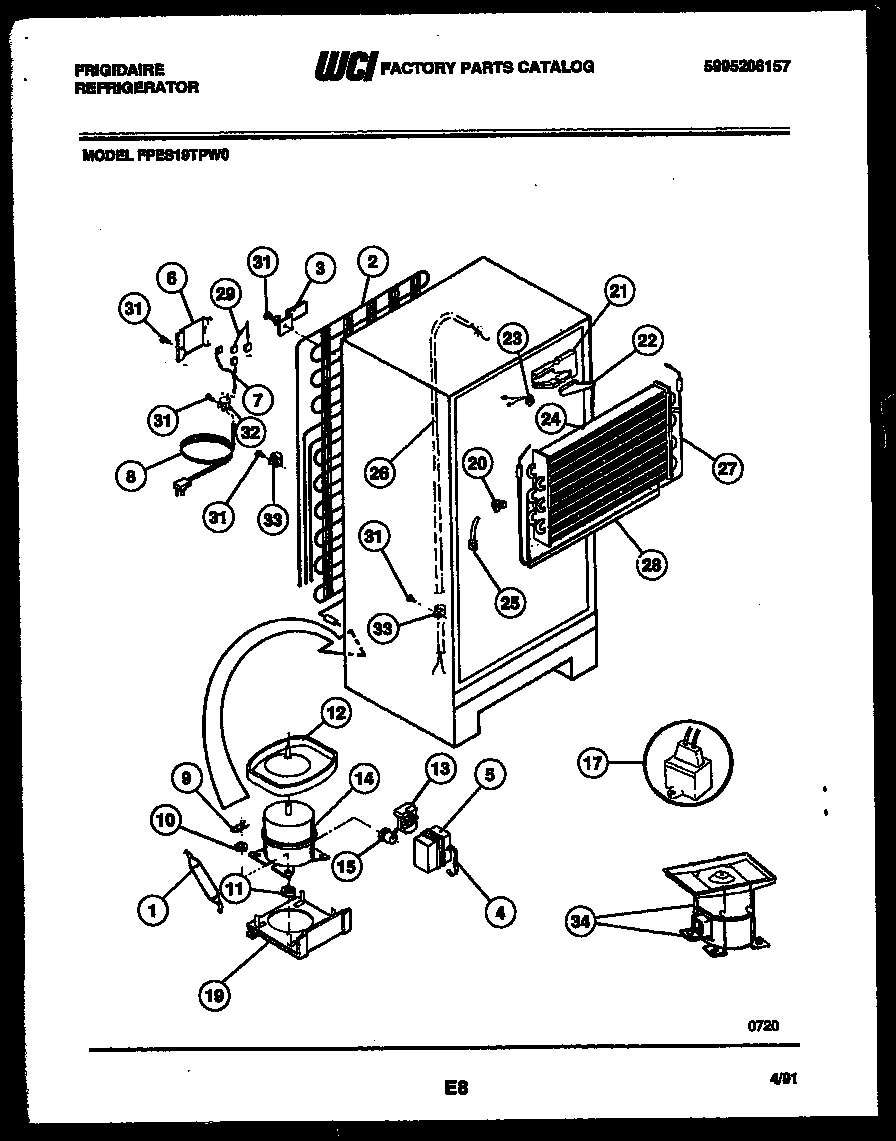 Frigidaire FPES19TPH0 system and automatic defrost parts diagram