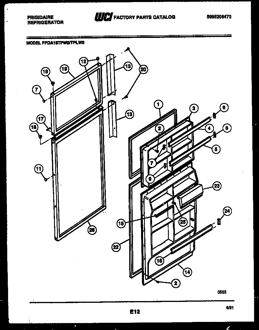 Frigidaire FPDA18TPW0 door parts diagram