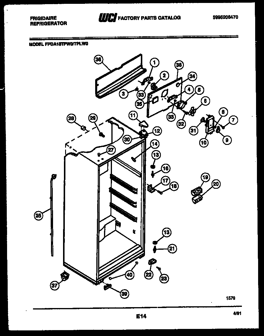 Frigidaire FPDA18TPW0 cabinet parts diagram