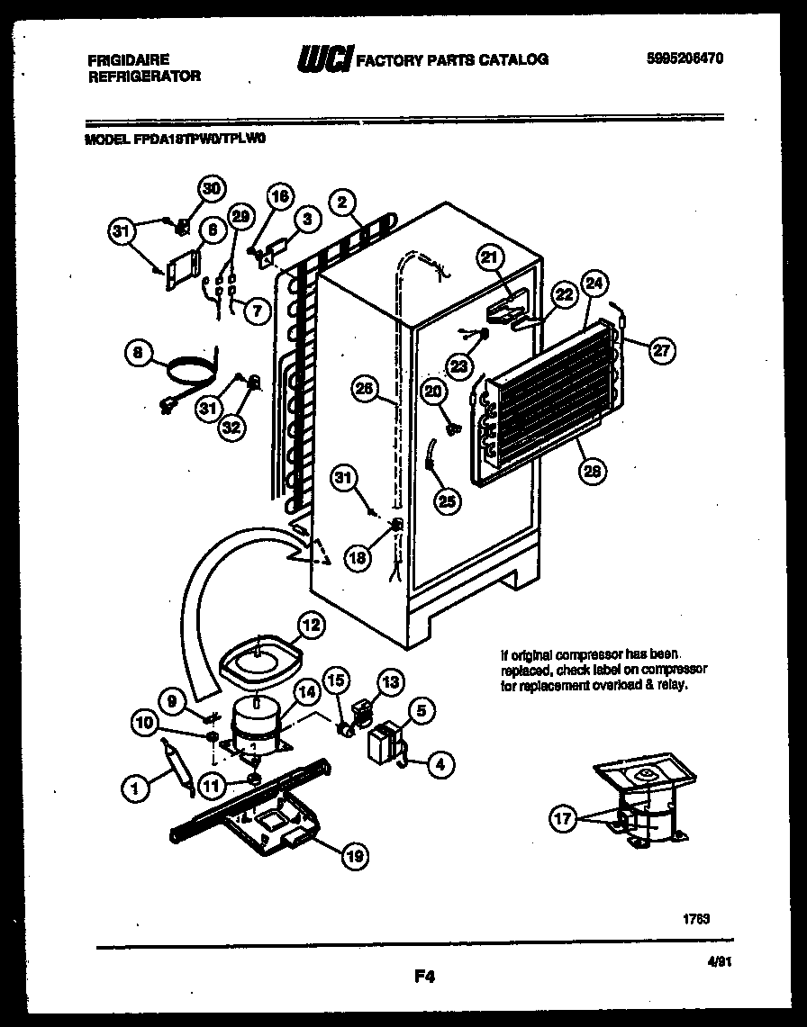 Frigidaire FPDA18TPW0 system and automatic defrost parts diagram