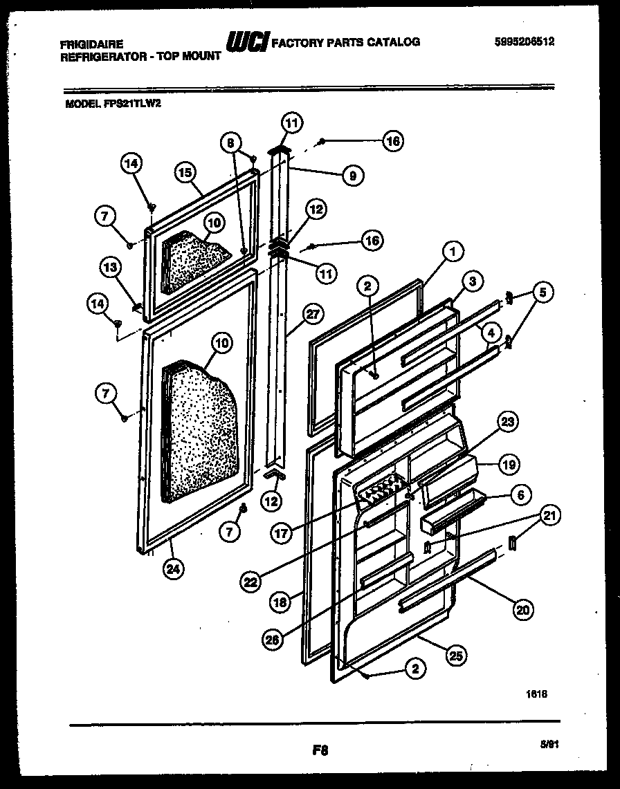 Frigidaire FPS21TLF2 door parts diagram