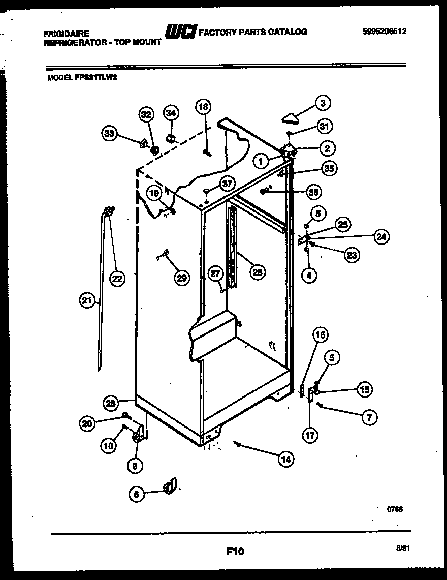 Frigidaire FPS21TLF2 cabinet parts diagram