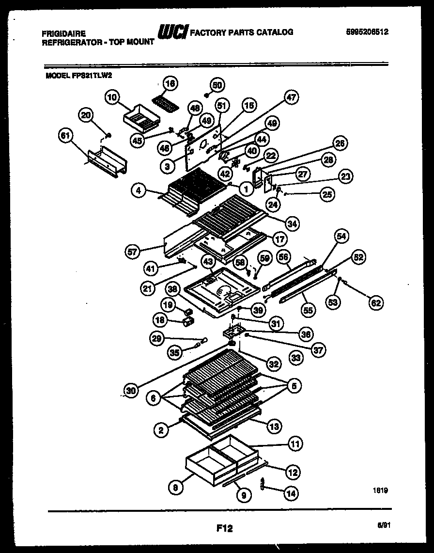 Frigidaire FPS21TLF2 shelves and supports diagram