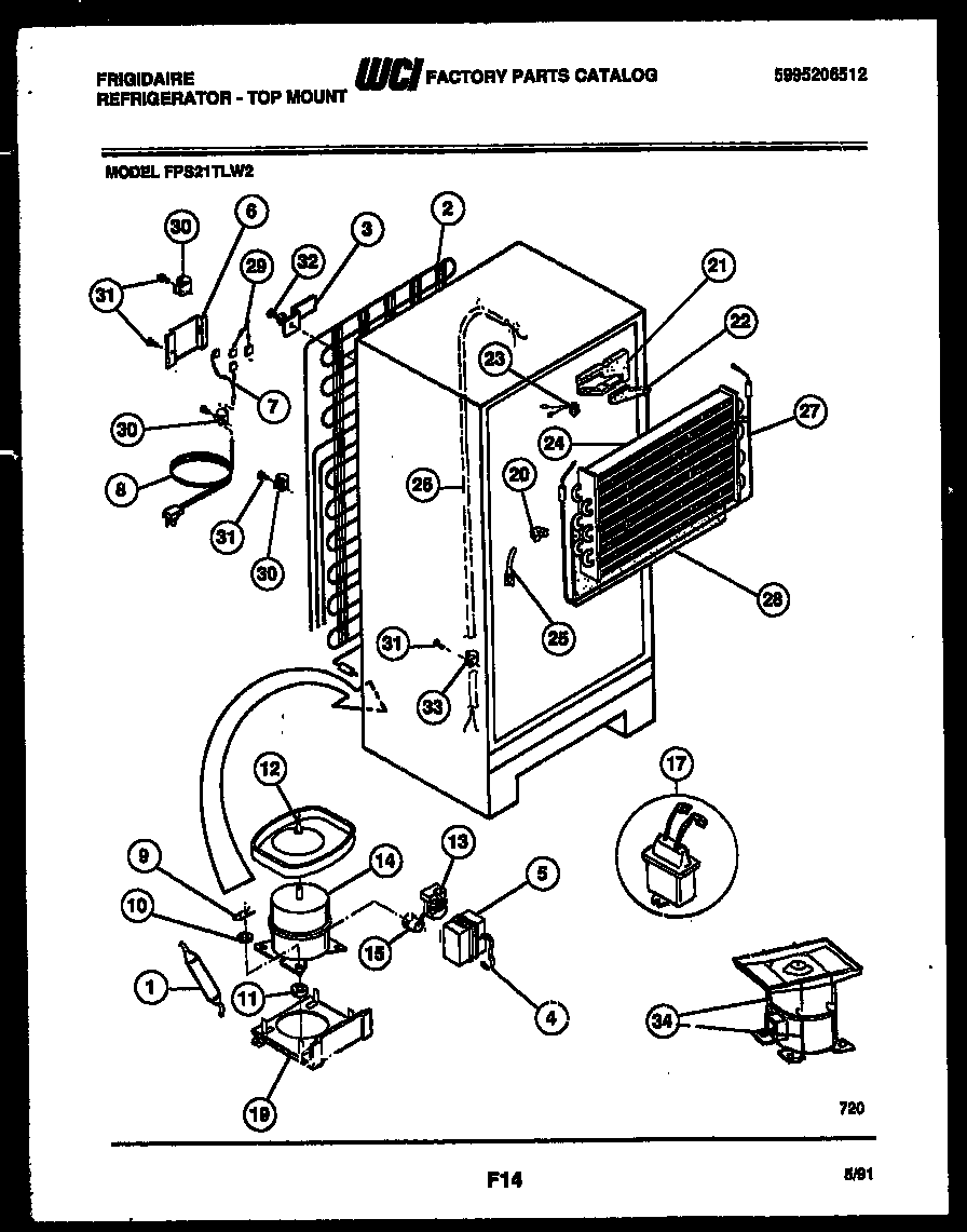 Frigidaire FPS21TLF2 system and automatic defrost parts diagram