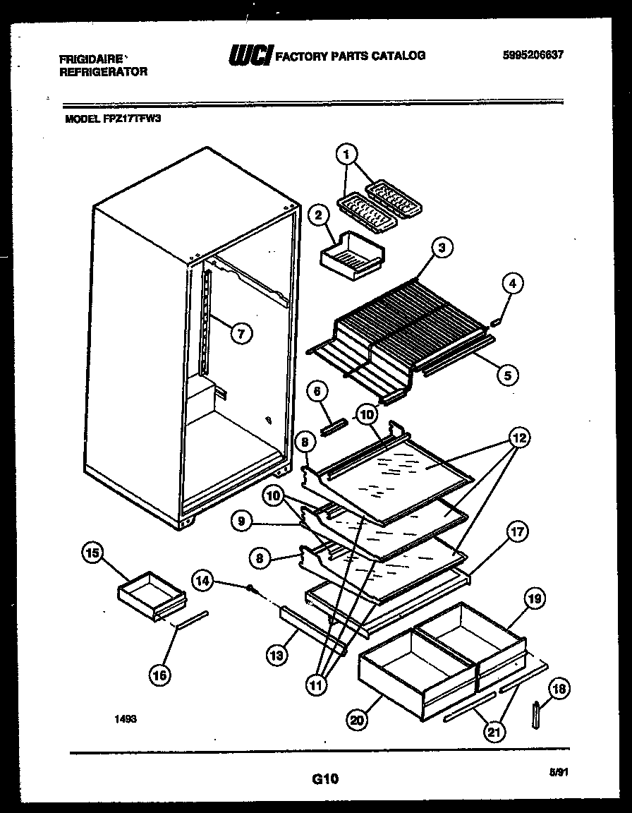 Frigidaire FPZ17TFL3 shelves and supports diagram