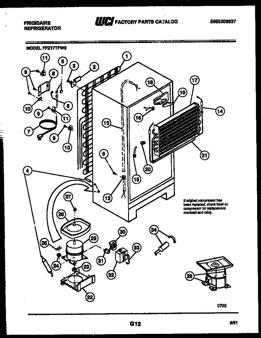 Frigidaire FPZ17TFL3 system and automatic defrost parts diagram