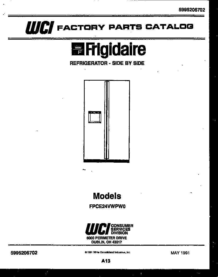 Frigidaire FPCE24VWPW0 front cover diagram